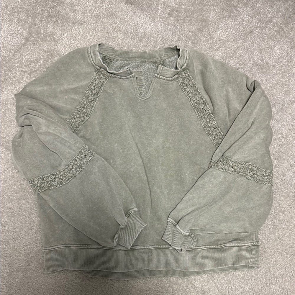 Aerie Green Sweater with Lace Details